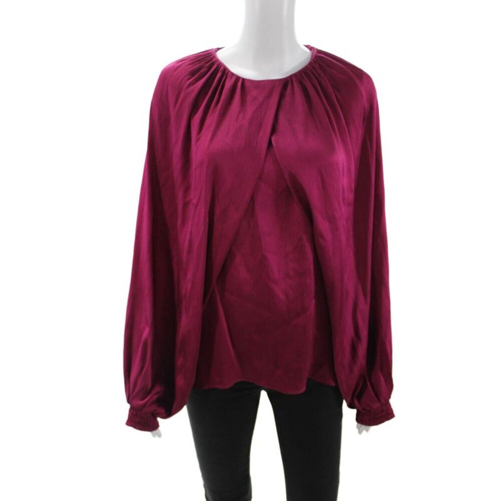 Beatrice Women Blouse Purple Long Sleeve Roundneck Acetate Silk Designer Size M